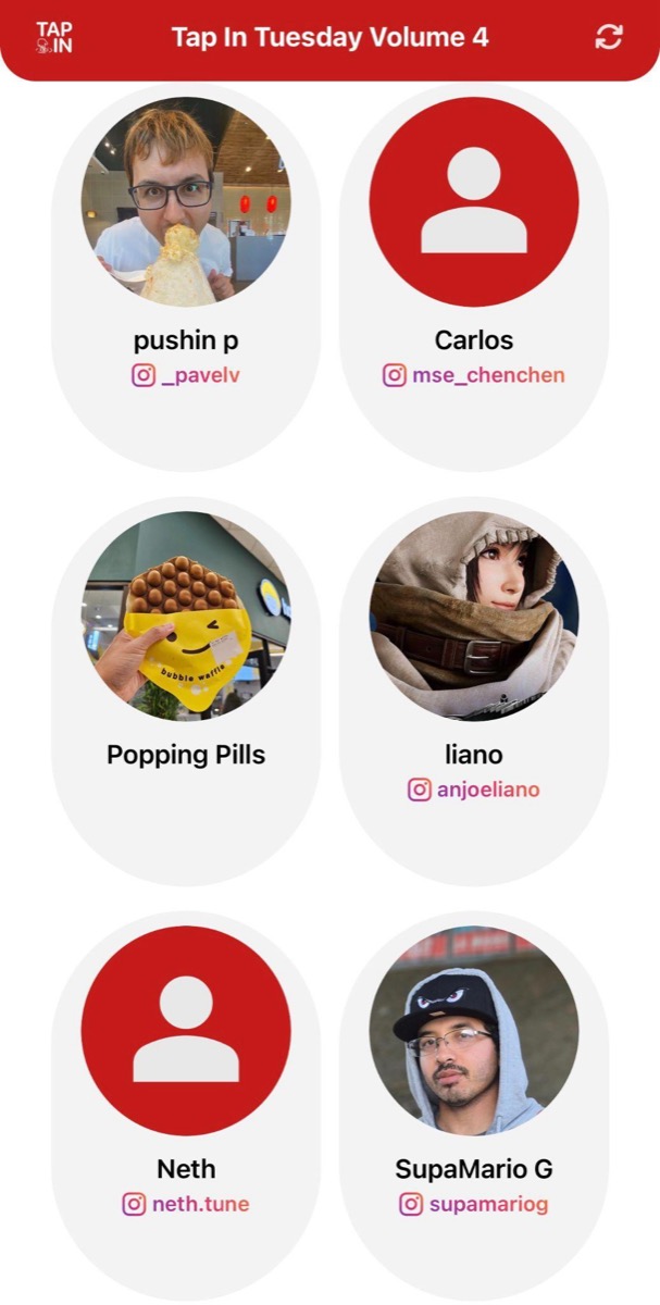 Directory of everyone at the event with their Instagram handles