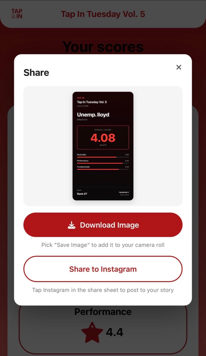 Share sheet turning your scorecard into an image for Instagram